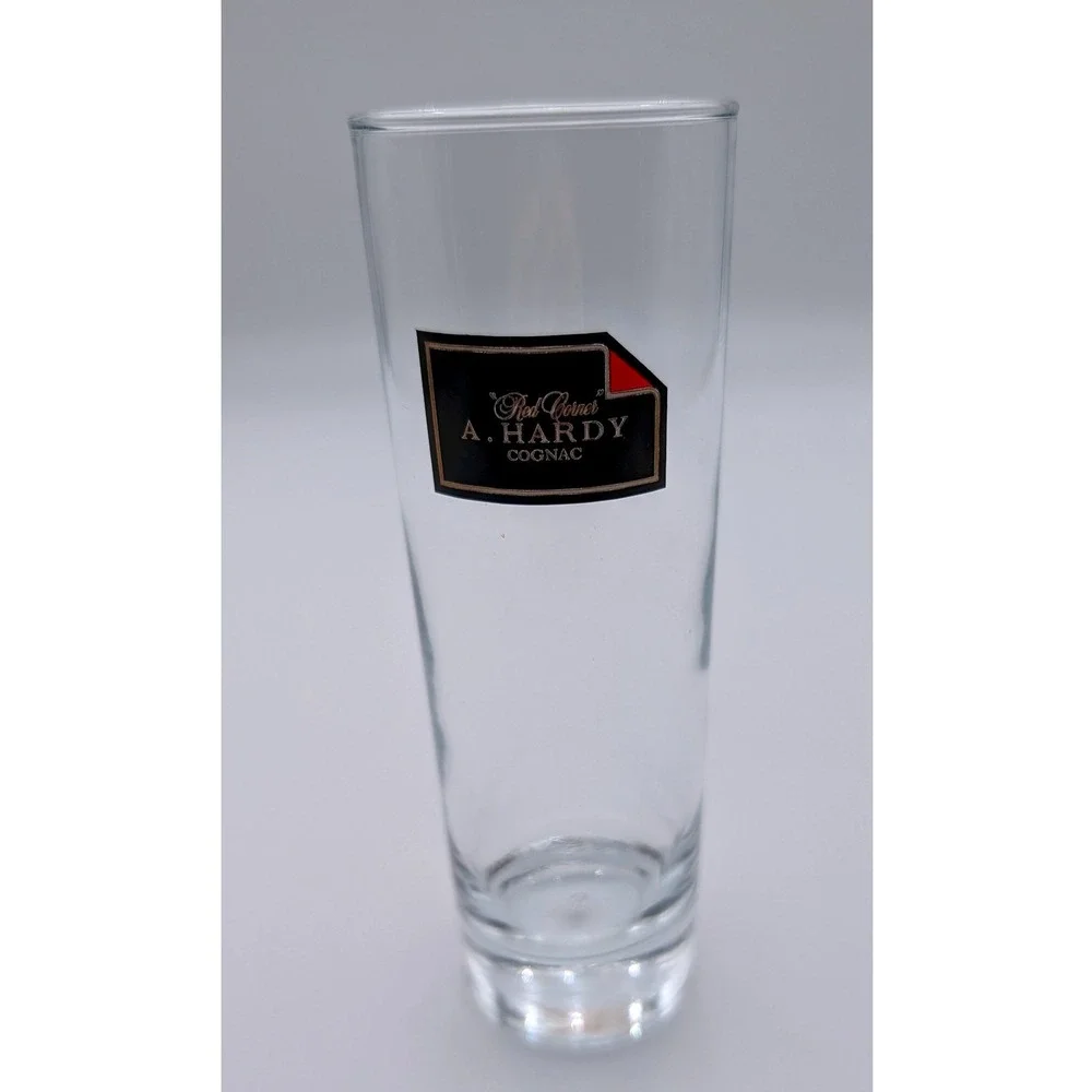 A. Hardy Cognac Red Corner Tall Glass Clear Barware Collectible 6.5 Inch